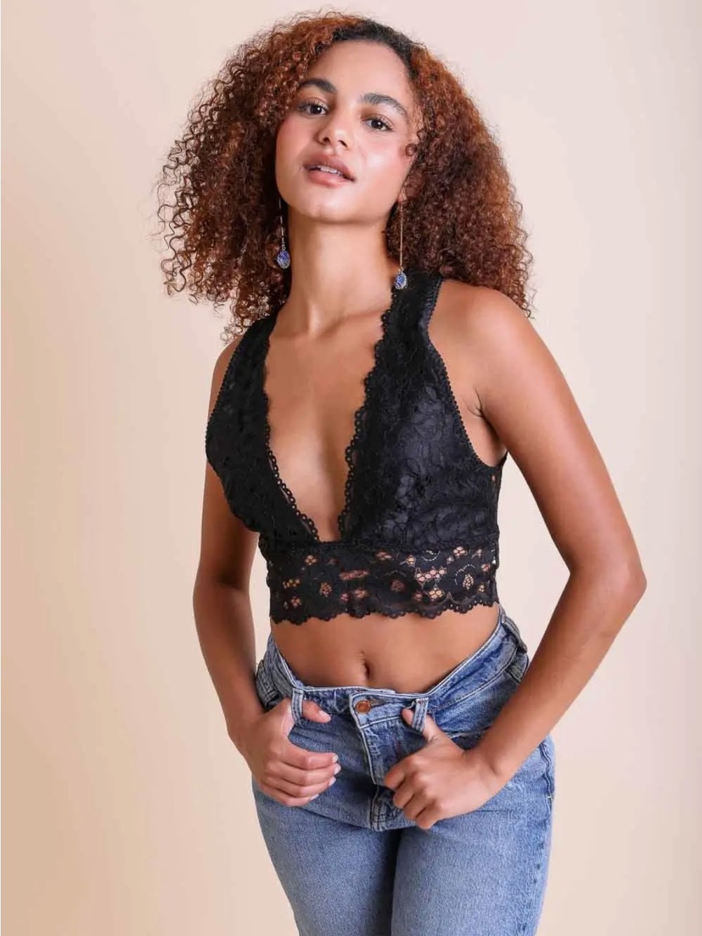Black Lace Plunge Bralette Crop Top